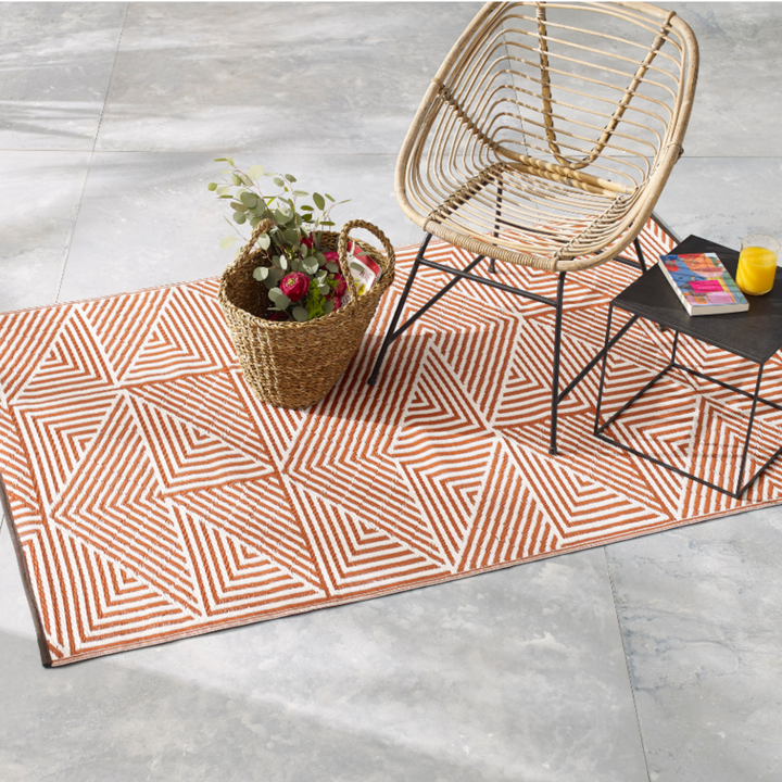 Tokyo Burnt Orange and White Recycled Plastic Outdoor Rug