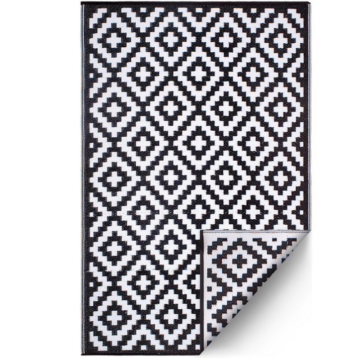 Aztec Black & White Diamond Pattern Foldable Waterproof Large Camping Mat - 270x270 CM