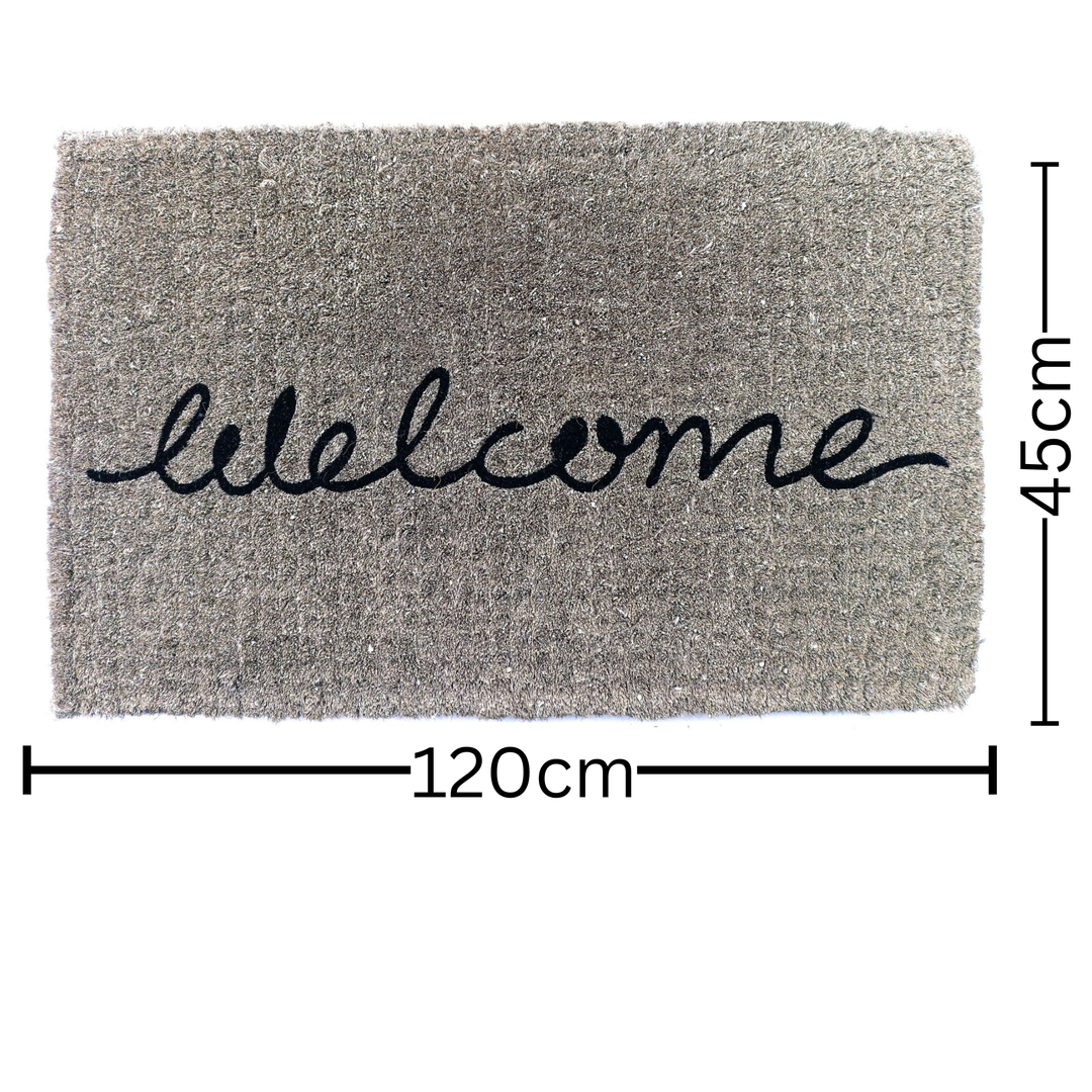 Grey Cursive 100% Coir Long Welcome Doormat