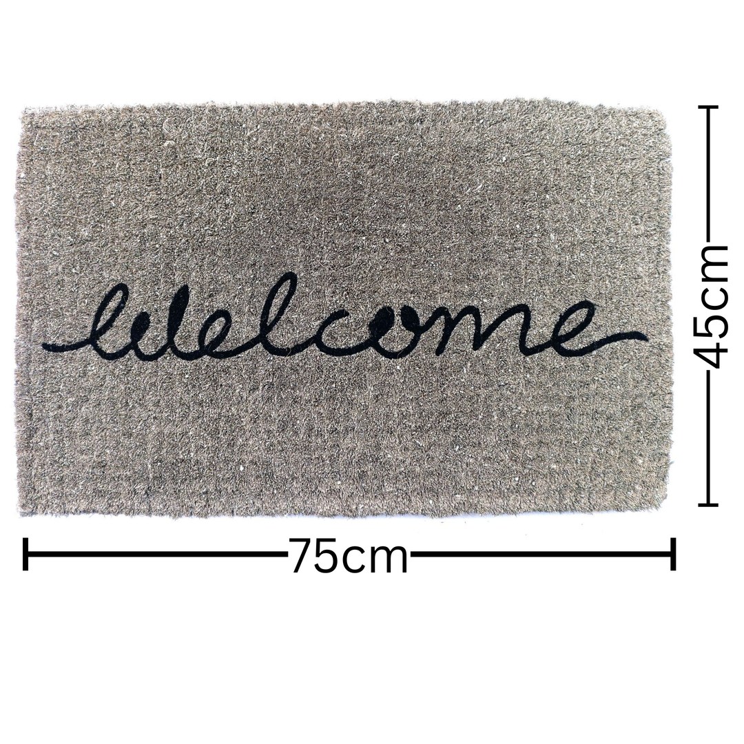 Welcome Grey Cursive 100% Coir Doormat