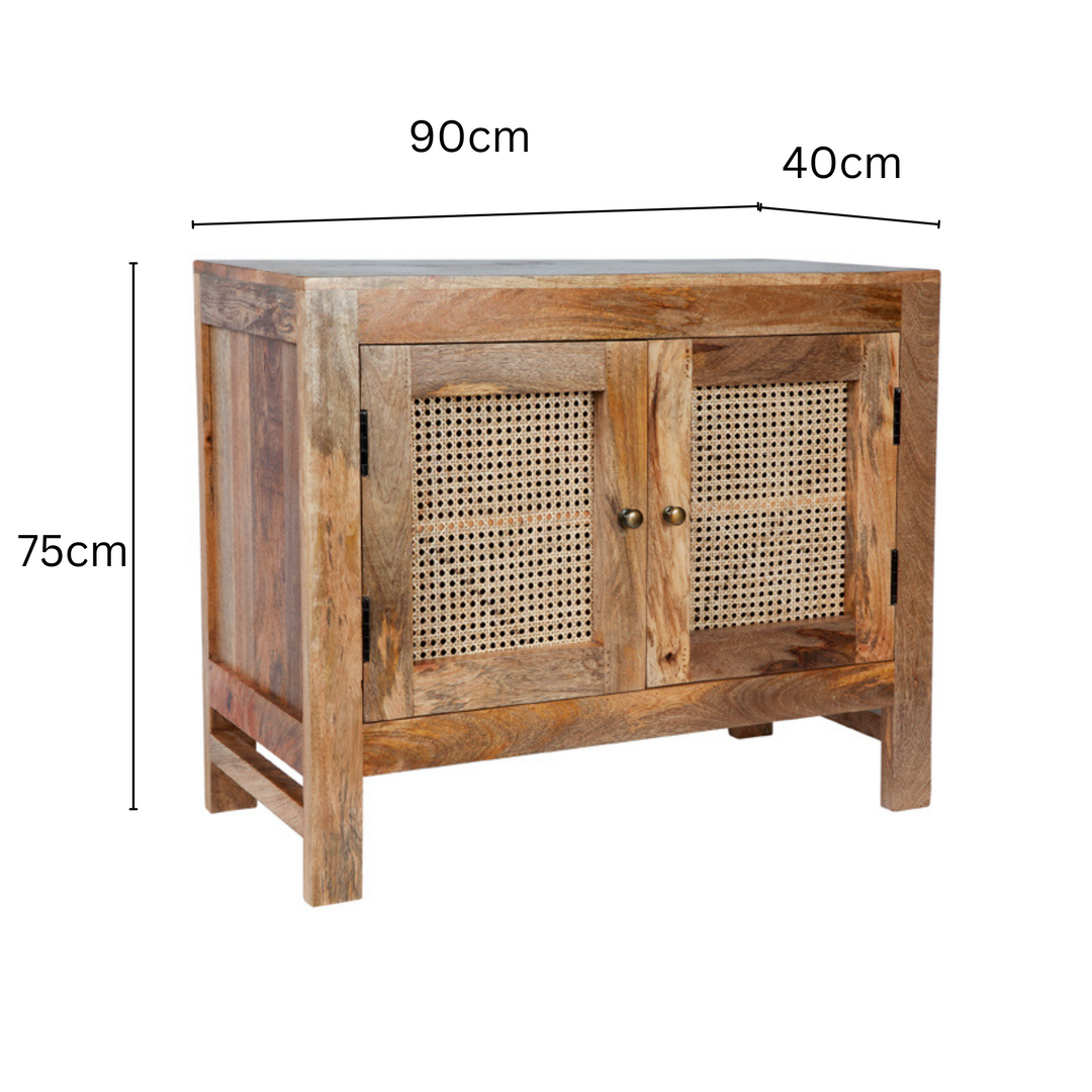 Byron Natural 2 Doors Mango Wood Hallway Rattan Sideboard Cabinet