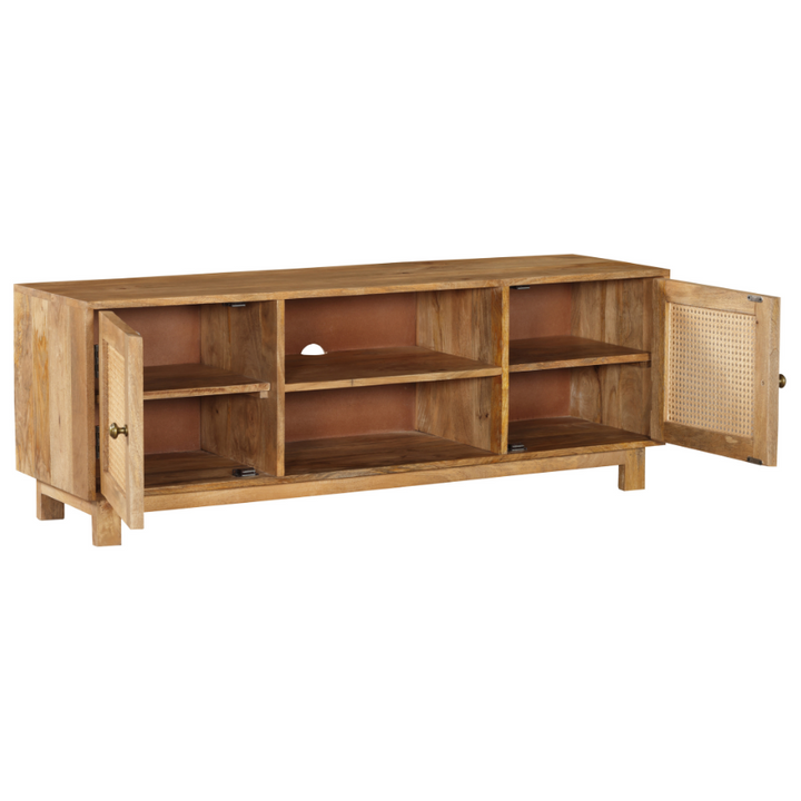 Byron Solid Wood Rattan 140 cm Modern Entertainment TV Unit with Storage