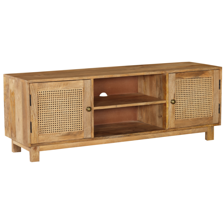 Byron Solid Wood Rattan 140 cm Modern Entertainment TV Unit with Storage