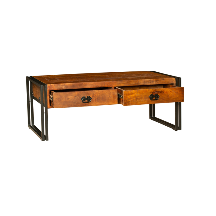 Astra 2 Drawer Natural & Black Large Wooden Coffee Table - 120cm - Coffee Tables Fab Habitat