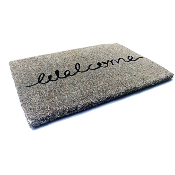 Grey Cursive 100% Coir Long Welcome Doormat