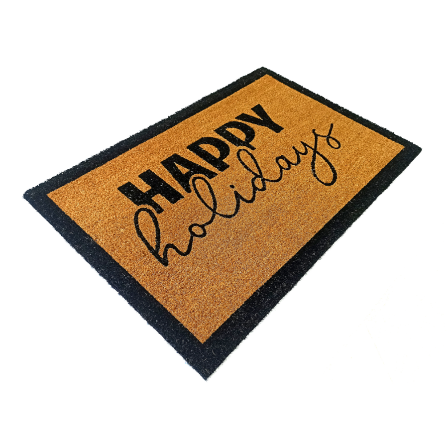 Happy Holidays PVC Backed Coir Doormat - Doormats Fab Habitat