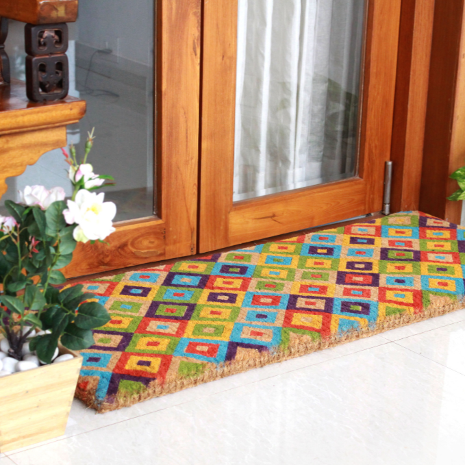 Saman Multicolour Diamond Thick Coir Long Door Mat - Doormats Fab Habitat