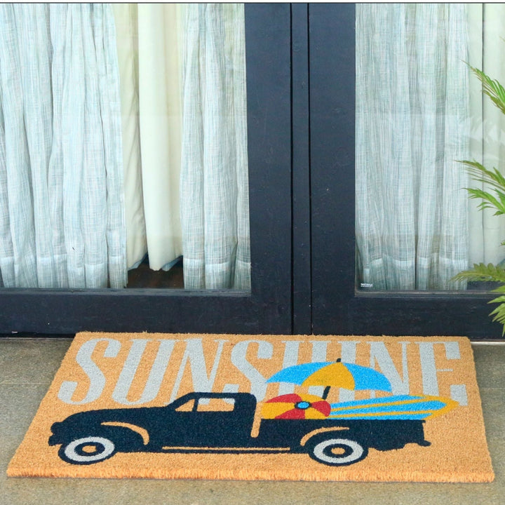 Sunshine Multicolour PVC Backed Coir Doormat - Doormats Fab Habitat