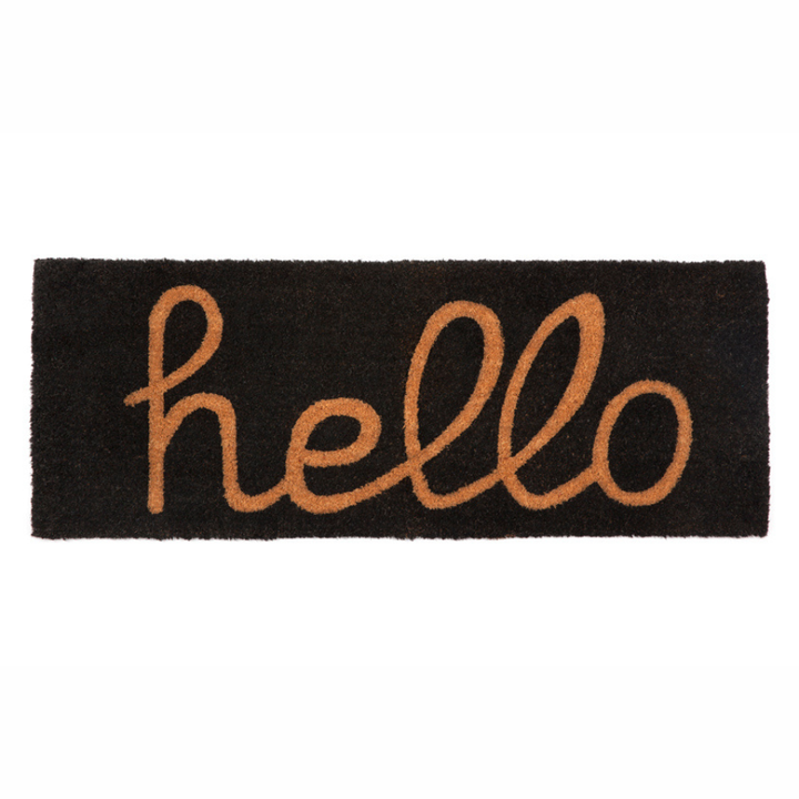 Black And Natural PVC Backed Long Hello Doormat - Doormats Fab Habitat