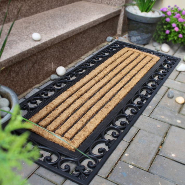 Nautica Striped Rubber Bordered Long Coir Doormat (45X120cm) - Doormats Fab Habitat