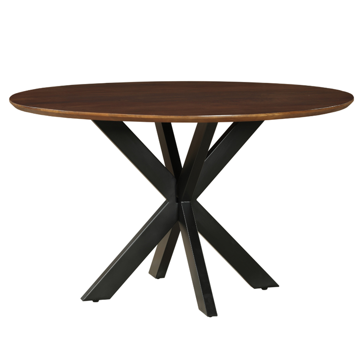 Faye Walnut Finish 130cm Round Dining Table - Kitchen & Dining Furniture Fab Habitat