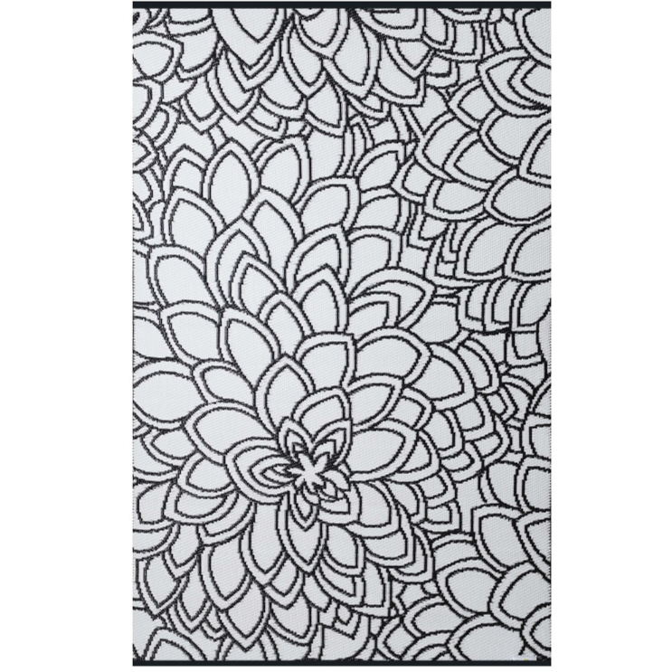 Eden Black and White Floral Recycled Plastic Outdoor Area Rug - Recycled Plastic Rugs & Mats Fab Habitat