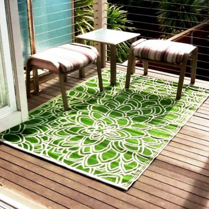 Eden Lime and White Floral Recycled Plastic Outdoor Area Rug - Recycled Plastic Rugs & Mats Fab Habitat