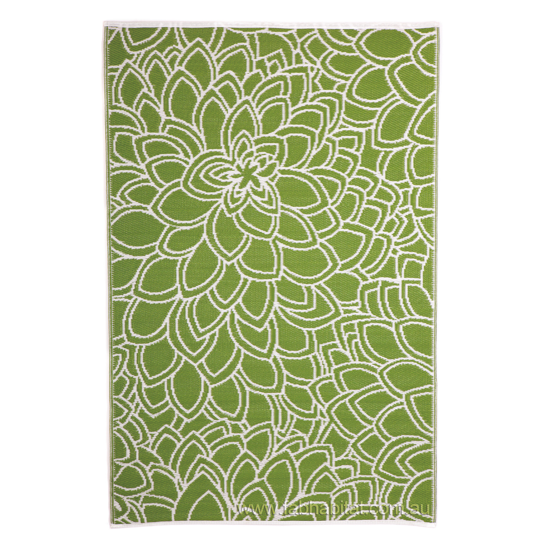 Eden Lime and White Floral Recycled Plastic Outdoor Area Rug - Recycled Plastic Rugs & Mats Fab Habitat