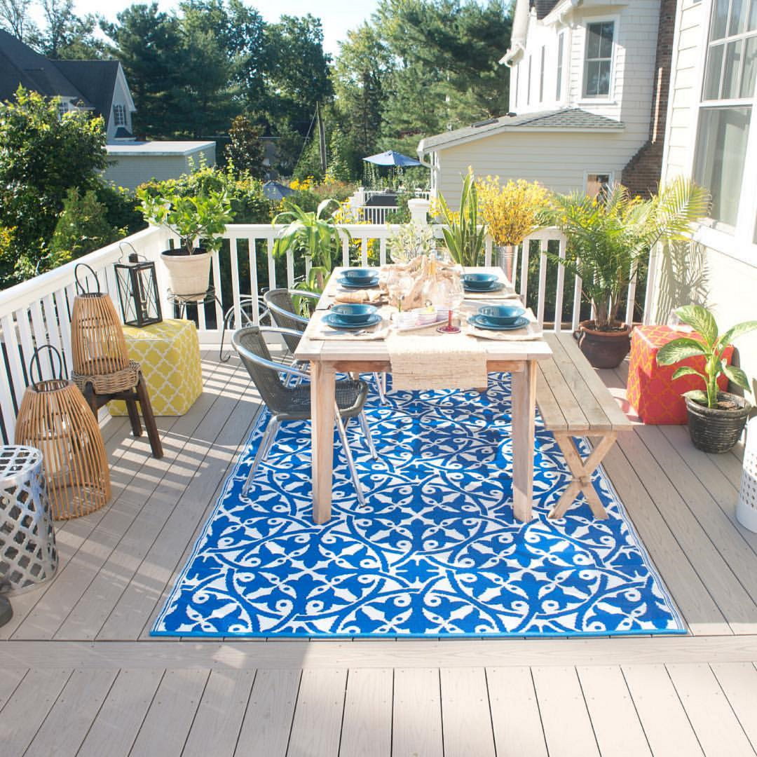 San Juan Blue and White Reversible Outdoor Area Rug - Recycled Plastic Rugs & Mats Fab Habitat