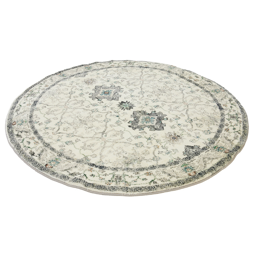 Susa Ivory Multicolour Distressed Round Area Rug - Soft And Plush Turkish Rugs Fab Habitat