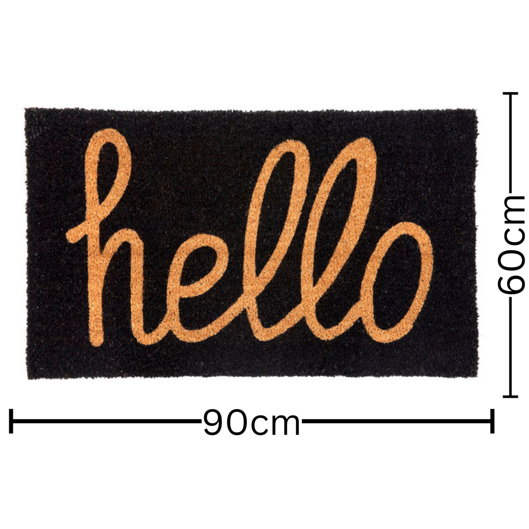 Hello Black And Natural PVC Backed Coir Doormat