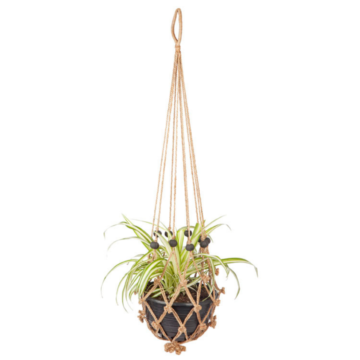 Sika Black Beads Handmade Macrame Jute rope Plant Hanger and Pot Holder - 105 cm - Macrame Plant hanger Fab Habitat