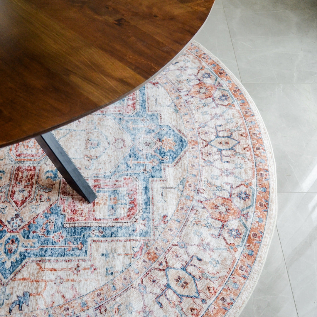 Maja Multicoloured Traditional Distressed Round Non Slip Area Rug - Non Slip Rugs Fab Habitat