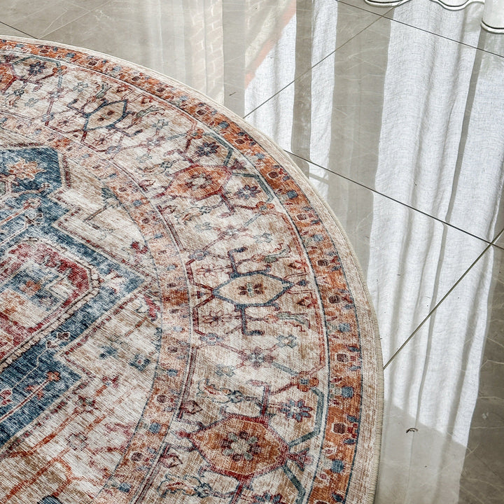 Maja Multicoloured Traditional Distressed Round Non Slip Area Rug - Non Slip Rugs Fab Habitat