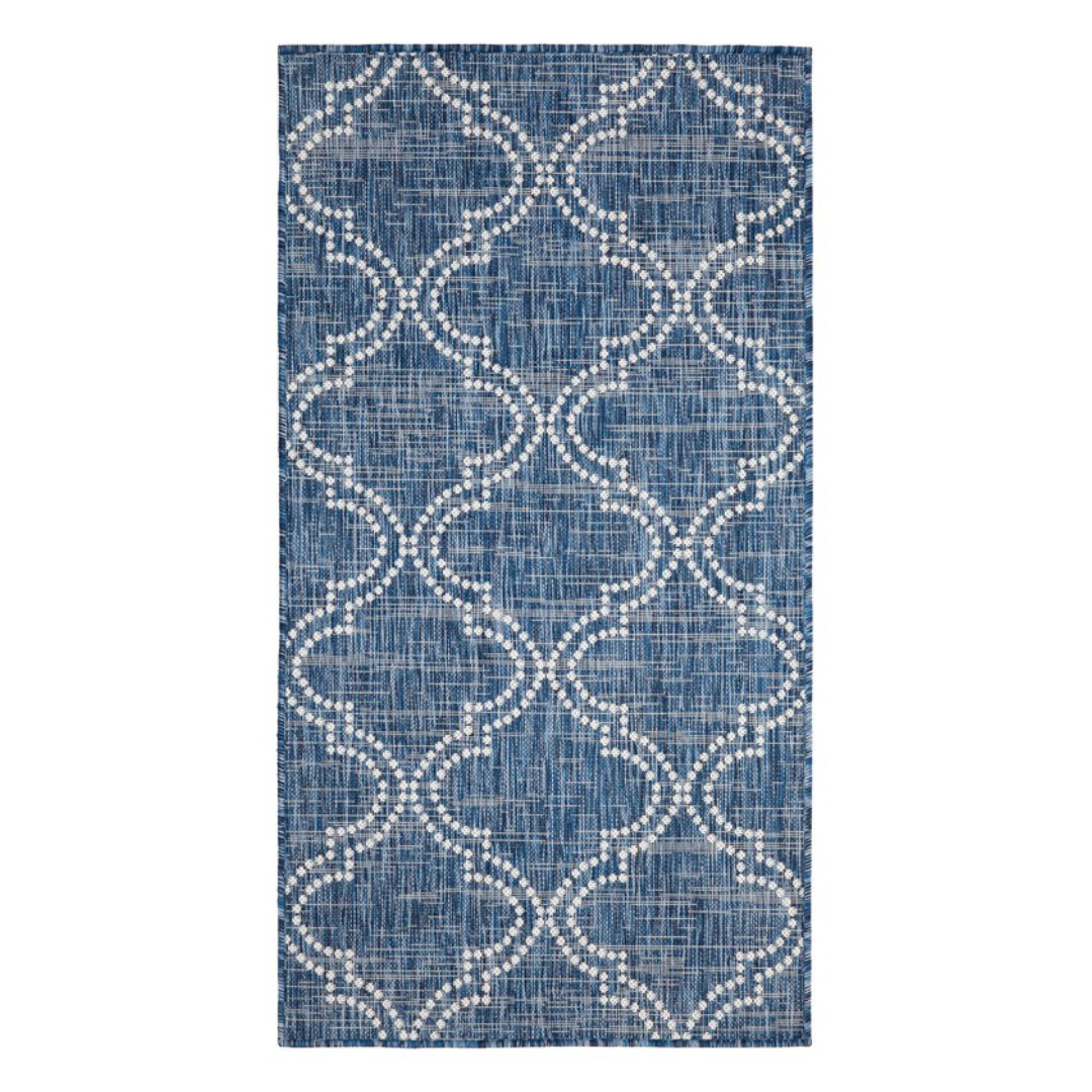 Jinju Blue Trellis Polypropylene Outdoor Rug - Outdoor Rugs Fab Habitat