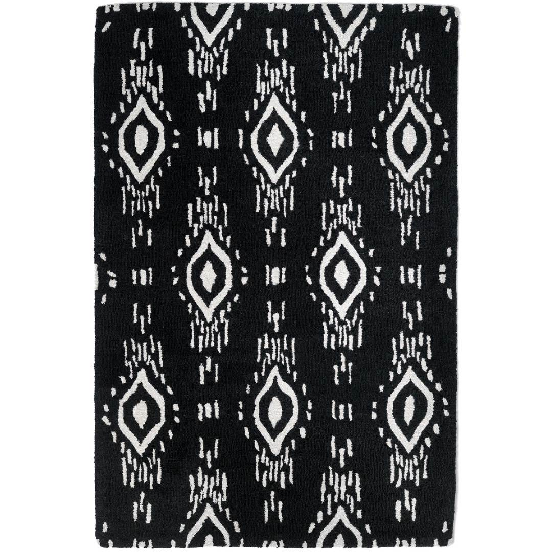 Surah Black and White Tribal P.E.T Indoor Outdoor Large Rug - Outdoor Rugs Fab Habitat