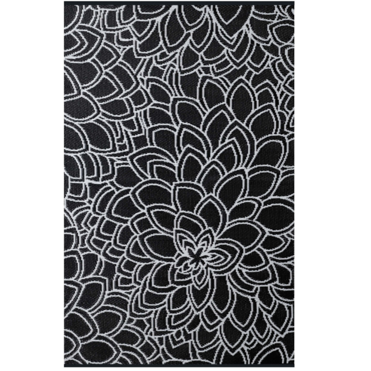 Eden Black and White Floral Recycled Plastic Outdoor Area Rug - Recycled Plastic Rugs & Mats Fab Habitat