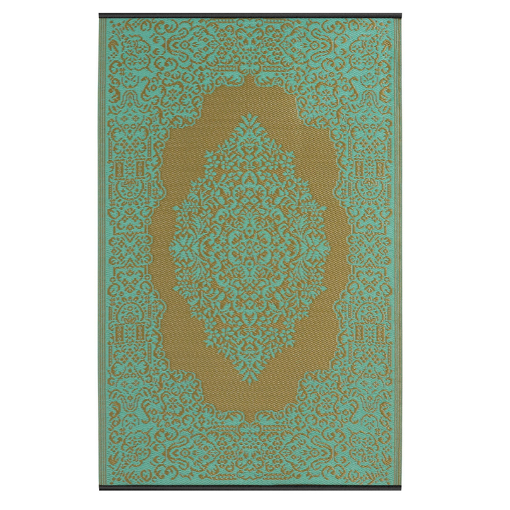 Istanbul Bronze and Aqua Traditional Outdoor Area Rug - Recycled Plastic Rugs & Mats Fab Habitat