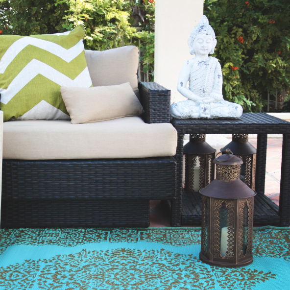 Istanbul Bronze and Aqua Traditional Outdoor Area Rug - Recycled Plastic Rugs & Mats Fab Habitat