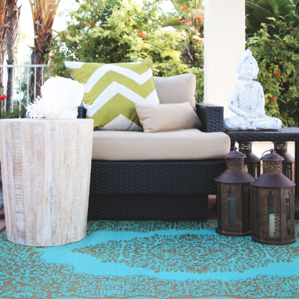 Istanbul Bronze and Aqua Traditional Outdoor Area Rug - Recycled Plastic Rugs & Mats Fab Habitat