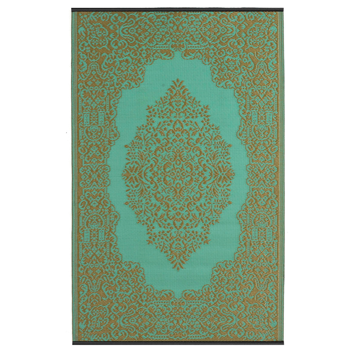 Istanbul Bronze and Aqua Traditional Outdoor Area Rug - Recycled Plastic Rugs & Mats Fab Habitat