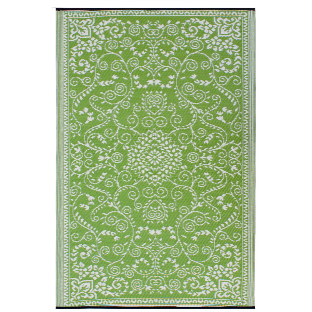 Murano Lime and Cream Traditional Reversible Area Rug - Recycled Plastic Rugs & Mats Fab Habitat