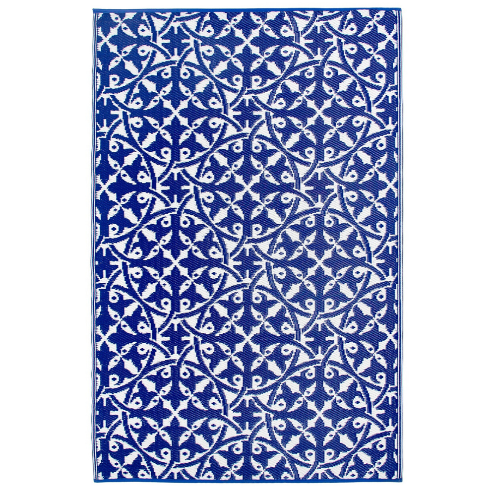 San Juan Blue and White Reversible Outdoor Area Rug - Recycled Plastic Rugs & Mats Fab Habitat