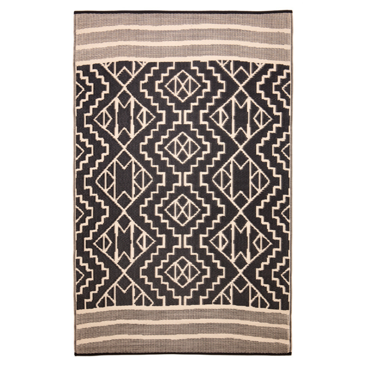 Kilimanjaro Beige and Black Tribal African Outdoor Area Rug - Recycled Plastic Rugs & Mats Fab Habitat