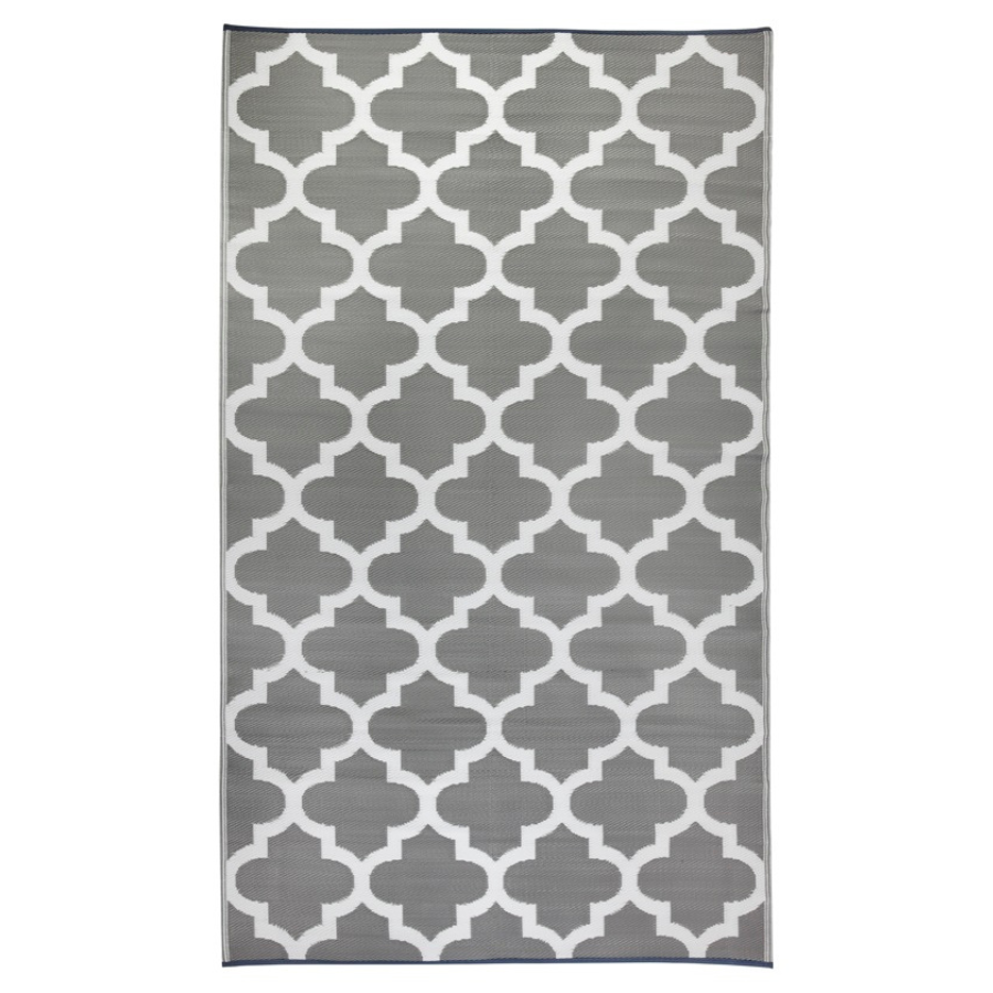 Tangier Grey and White Trellis Recycled Plastic Large Rug - Recycled Plastic Rugs & Mats Fab Habitat