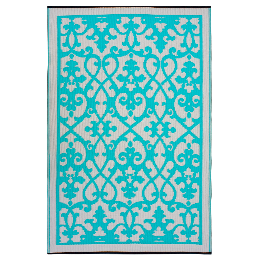 Venice Turquoise and Cream Traditional Recycled Plastic Large Rug - Recycled Plastic Rugs & Mats Fab Habitat