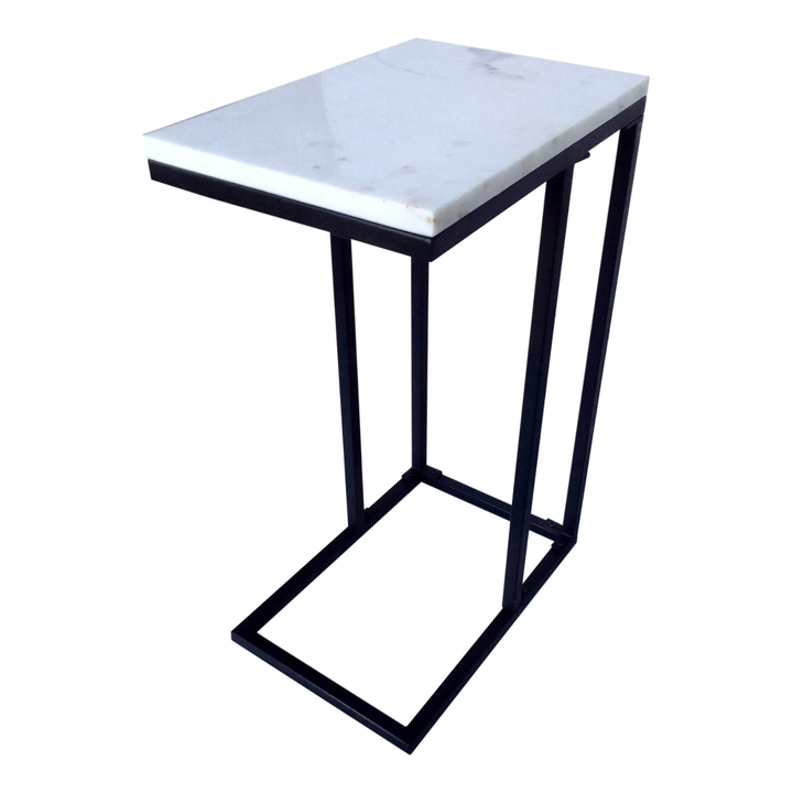 Bhumi C-Shaped Marble Top Side Table - Side Tables Fab Habitat