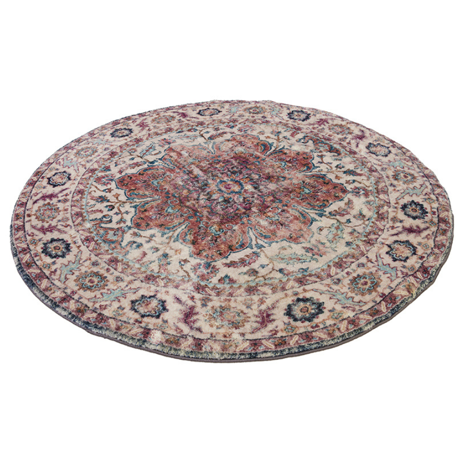 Babylon Multicolour Traditional Distressed Round Area Rug - Soft And Plush Turkish Rugs Fab Habitat