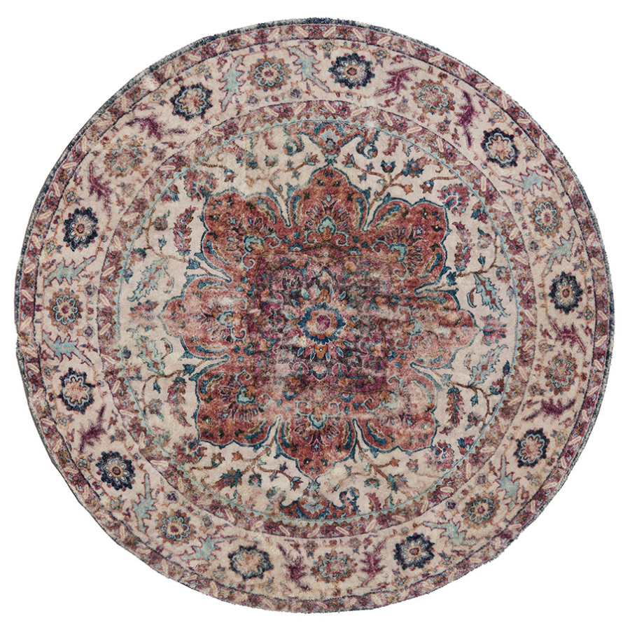 Babylon Multicolour Traditional Distressed Round Area Rug - Soft And Plush Turkish Rugs Fab Habitat