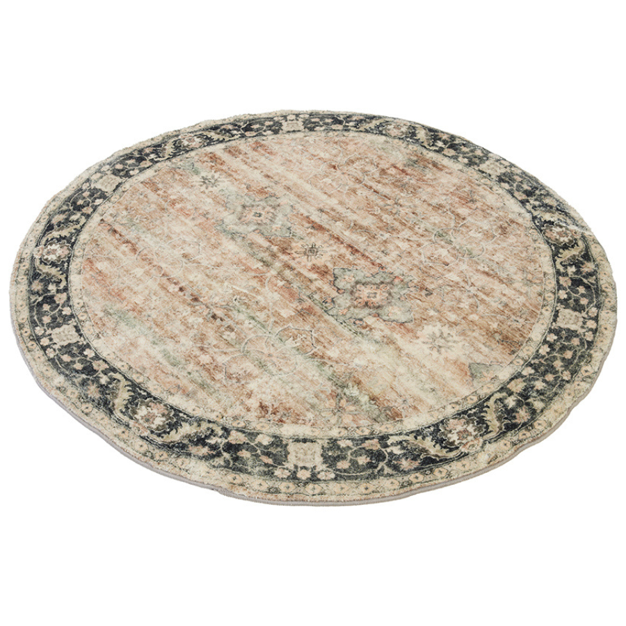 Rann Multicolour Traditional Distressed Round Area Rug - Soft And Plush Turkish Rugs Fab Habitat