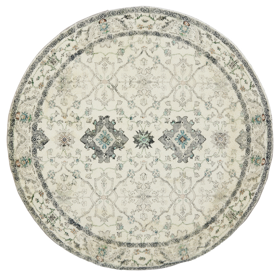 Susa Ivory Multicolour Distressed Round Area Rug - Soft And Plush Turkish Rugs Fab Habitat