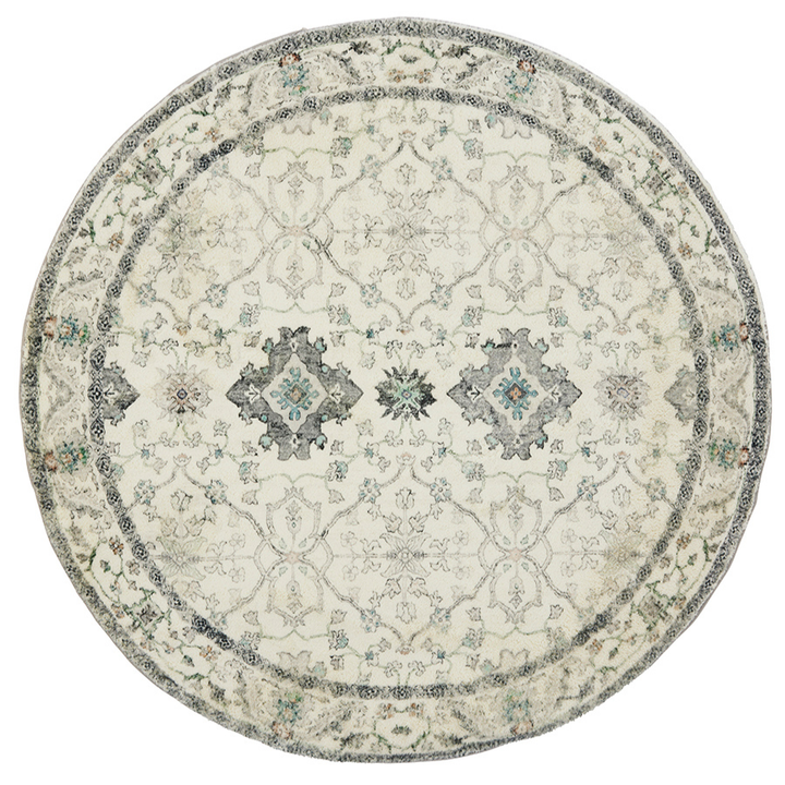 Susa Ivory Multicolour Distressed Round Area Rug - Soft And Plush Turkish Rugs Fab Habitat